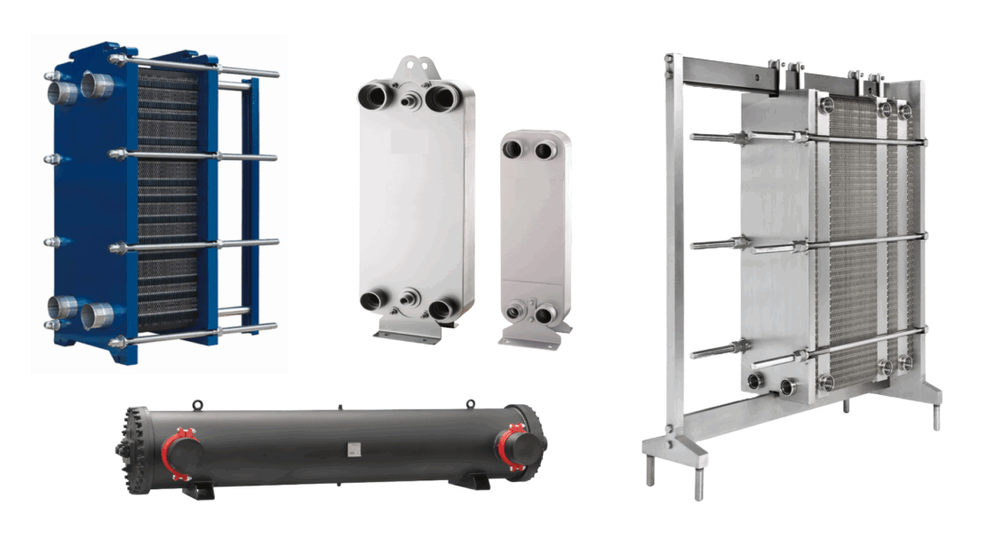 Übersicht der verschiedenen Plattenwärmetauscher Arten - 2x geschraubt, gelötet und Rohrbündel